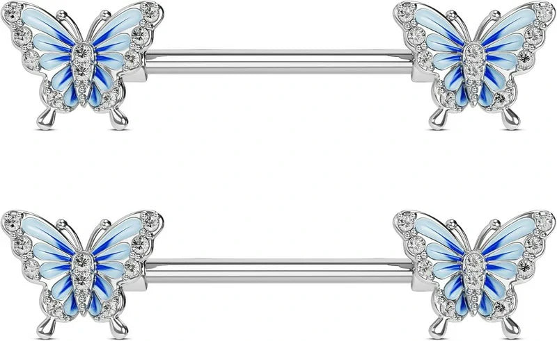 14G Blue Butterfly 316l Surgical Steel Nipple Barbells Nipple Rings