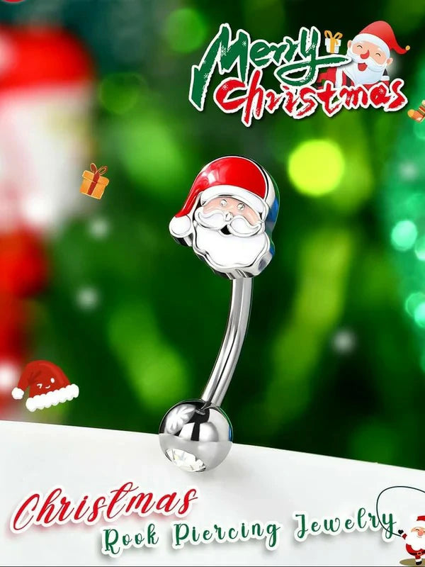 Christmas Rook 316L Surgical Steel Eyebrow Piercing Jewelry Santa Claus Rings 16G Curved Barbells Daith