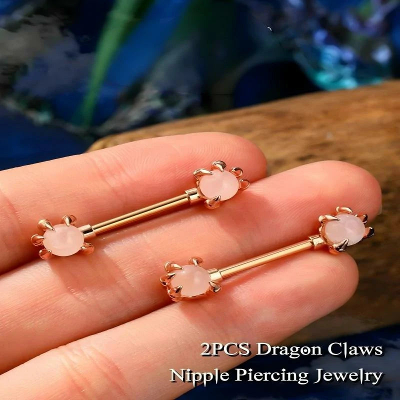 316L Surgical Steel 2PCS Pink Opals Surrounded by Dragon Claws Barbell