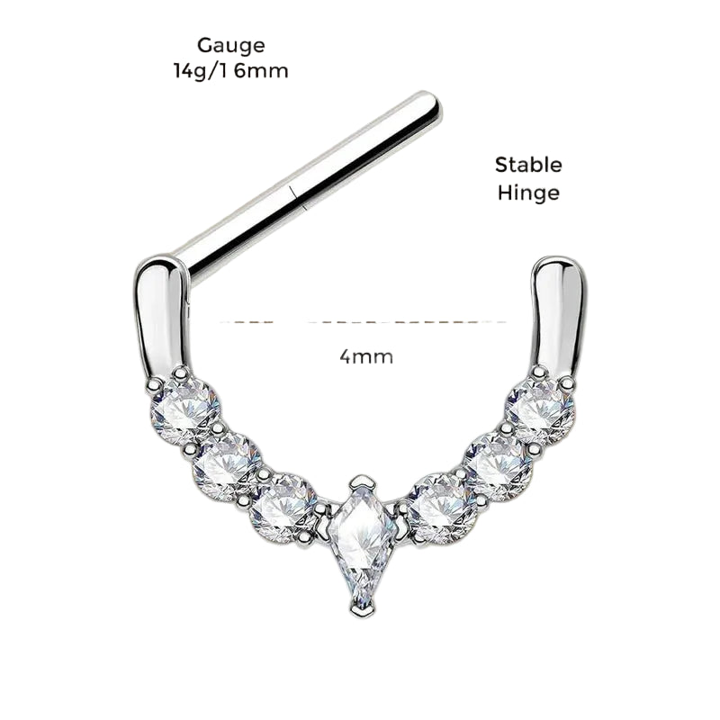 2PCS 14G  316l Surgical Steel Nipple Rings Clear CZ Hinged Segment Clicker Rings Hoops