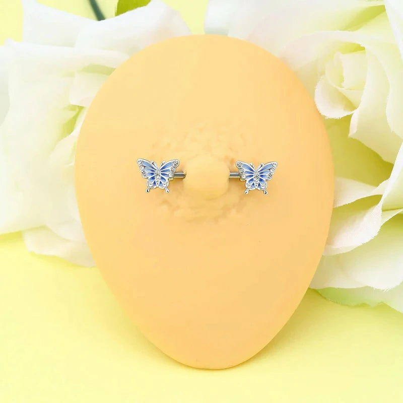 14G Blue Butterfly 316l Surgical Steel Nipple Barbells Nipple Rings