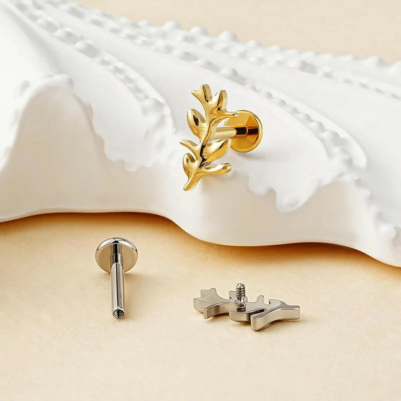 F136 Titanium Twigs Flat Back Stud for Conch Helix Flat Labret Screw on Hypoallergenic