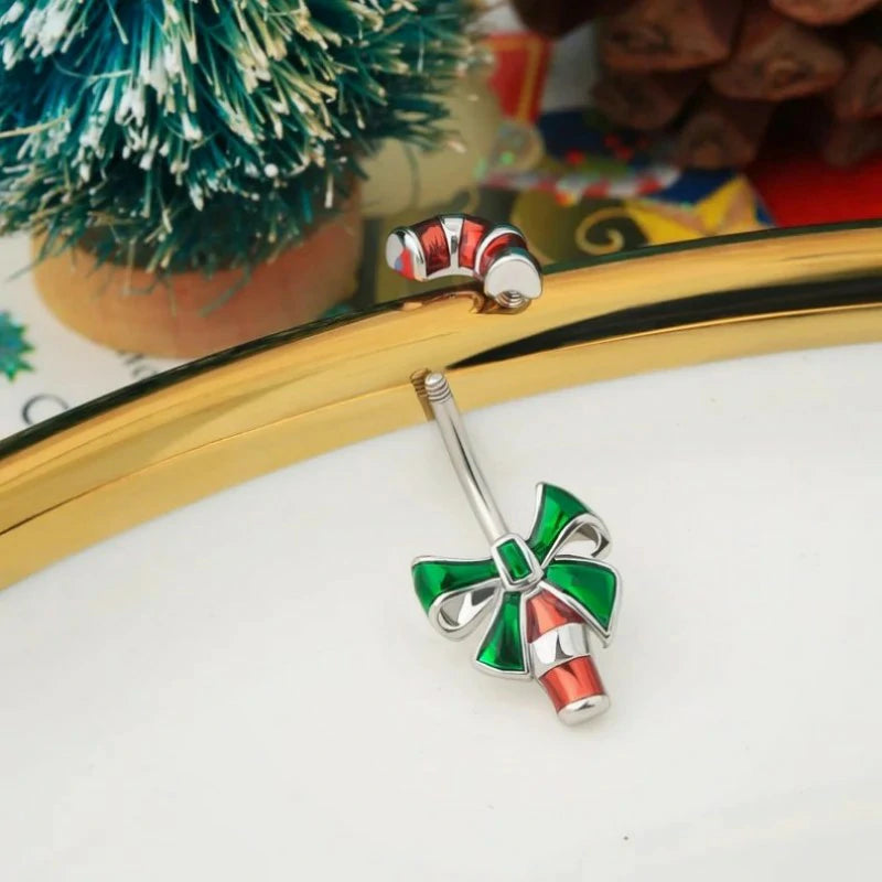 Christmas Crutch Belly Rings 14G Surgical Steel Navel Piercing Jewelry Navel Belly Button Ring Bend Rings
