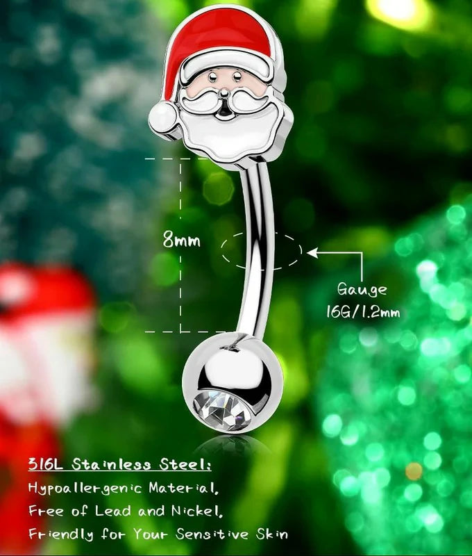 Christmas Rook 316L Surgical Steel Eyebrow Piercing Jewelry Santa Claus Rings 16G Curved Barbells Daith