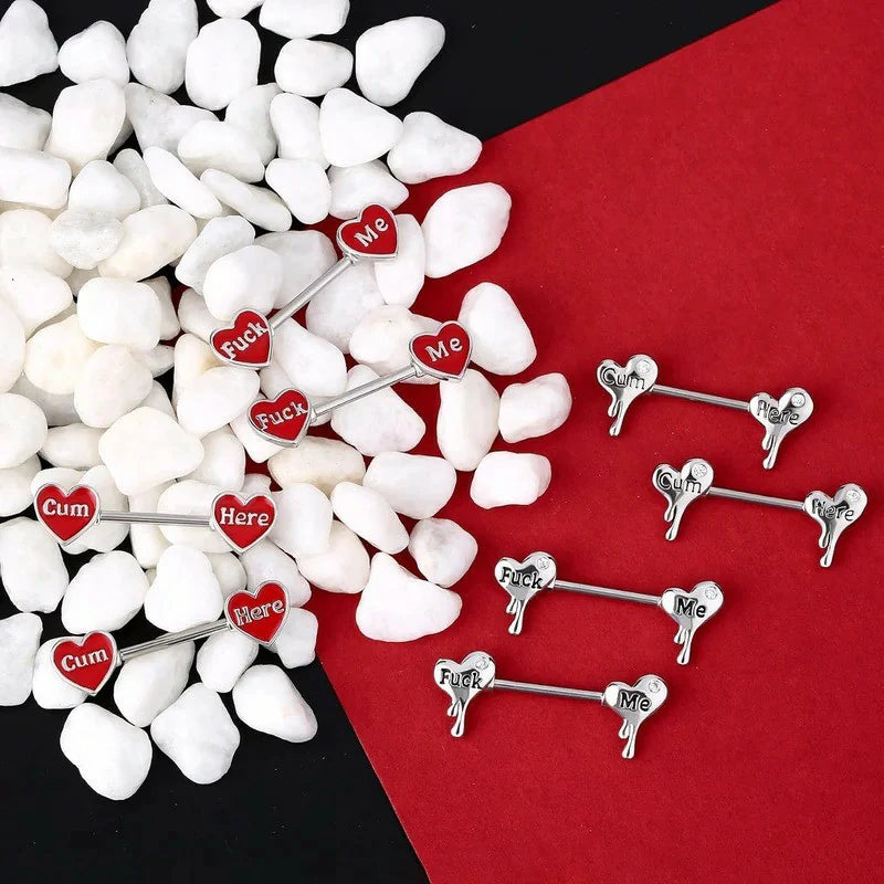 14G 316L Stainless Steel Melting Heart Shaped Nipple Piercing Jewelry Letter Heart Bar Barbell