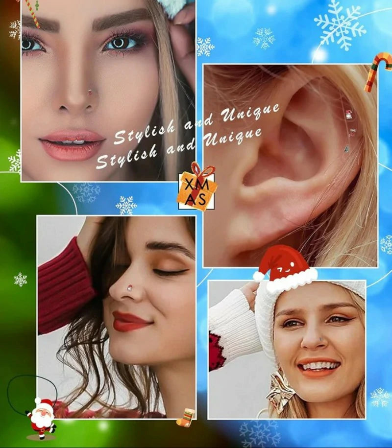 3PCS 20G Halloween Nose Studs– L-Shaped 7MM Surgical Steel Piercing Jewelry with Spider, Bat