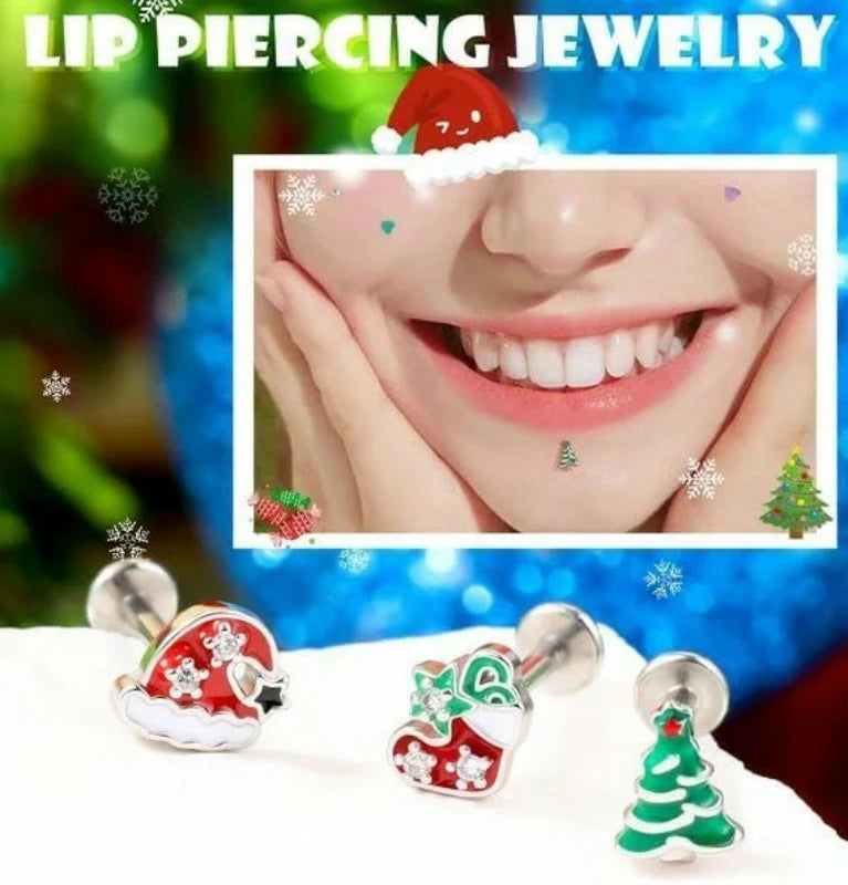 16G Surgical Steel Lip & Cartilage 3PCS Christmas Themed Lip Rings