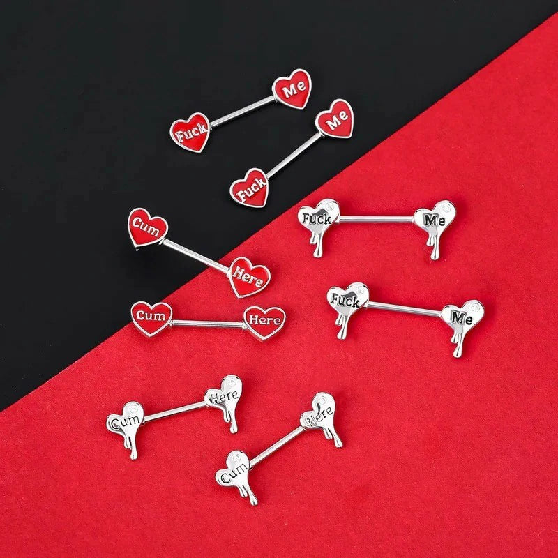 14G 316L Stainless Steel Melting Heart Shaped Nipple Piercing Jewelry Letter Heart Bar Barbell