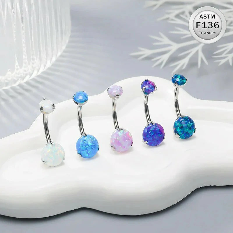 14G Opal Round Belly Navel Rings 10mm Bar Curved Piercing Taper Belly Button Rings