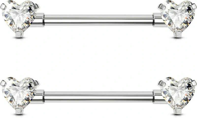 G23 Titanium Nipple Rings Internally Threaded 14g Nipple Heart CZ Gold Bridge Piercing