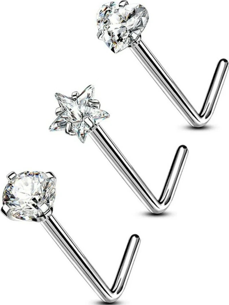 3PCS 20G Halloween Nose Studs– L-Shaped 7MM Surgical Steel Piercing Jewelry with Spider, Bat