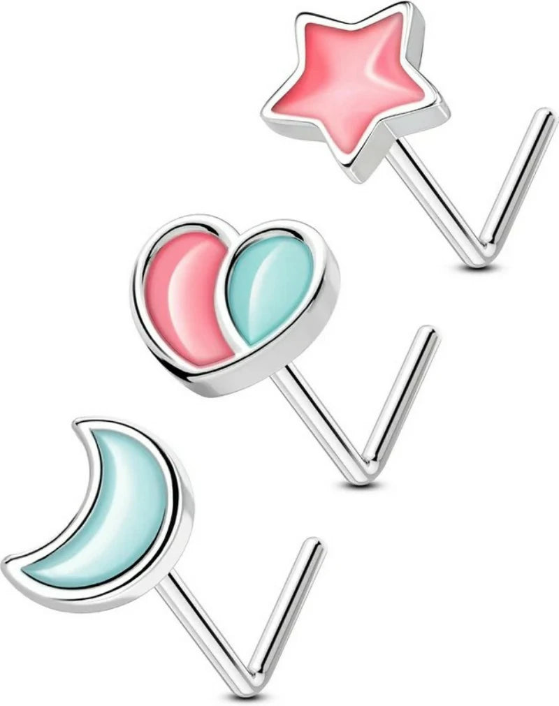 3PCS 20G Halloween Nose Studs– L-Shaped 7MM Surgical Steel Piercing Jewelry with Spider, Bat