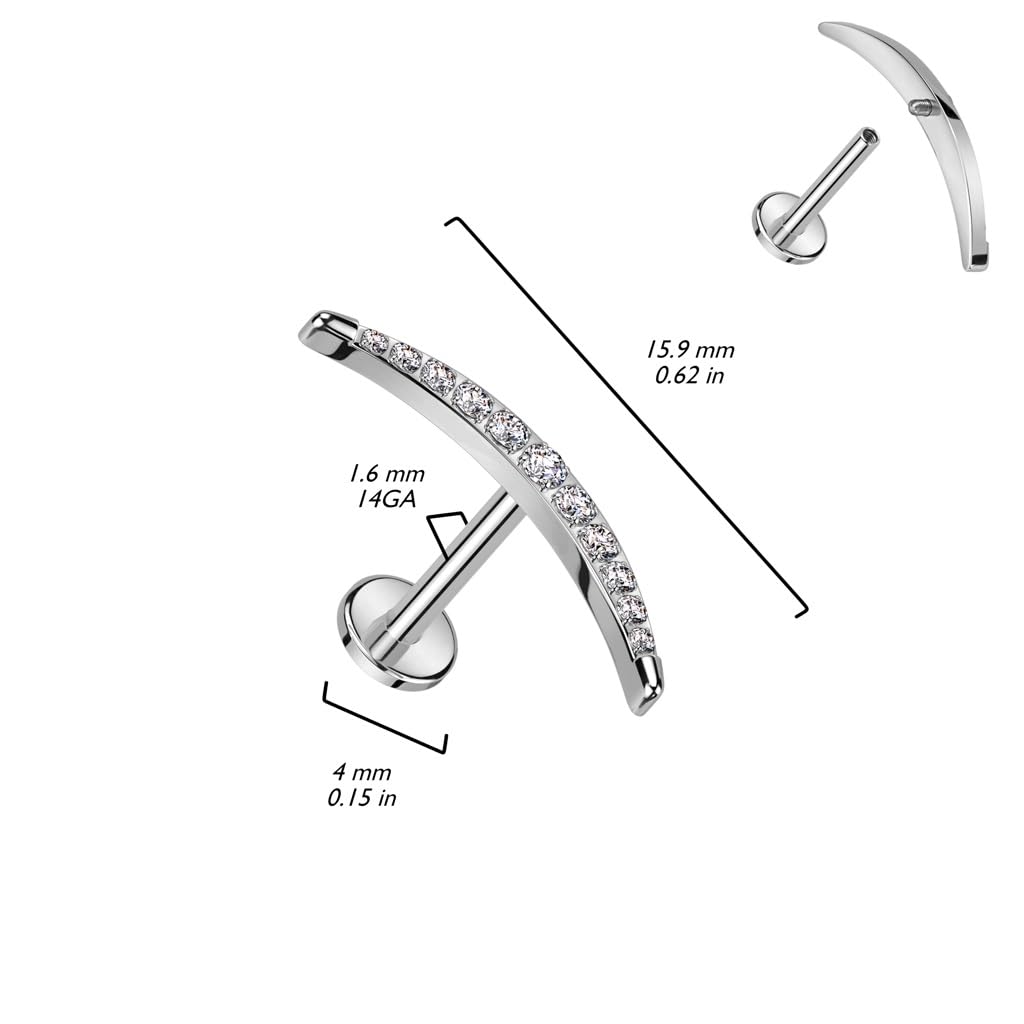 Implant Grade Titanium Internally Threaded CZ Crystal Paved Long Crescent Moon Flat Back Stud - QIAO Crystal我的商店QIAO Crystal