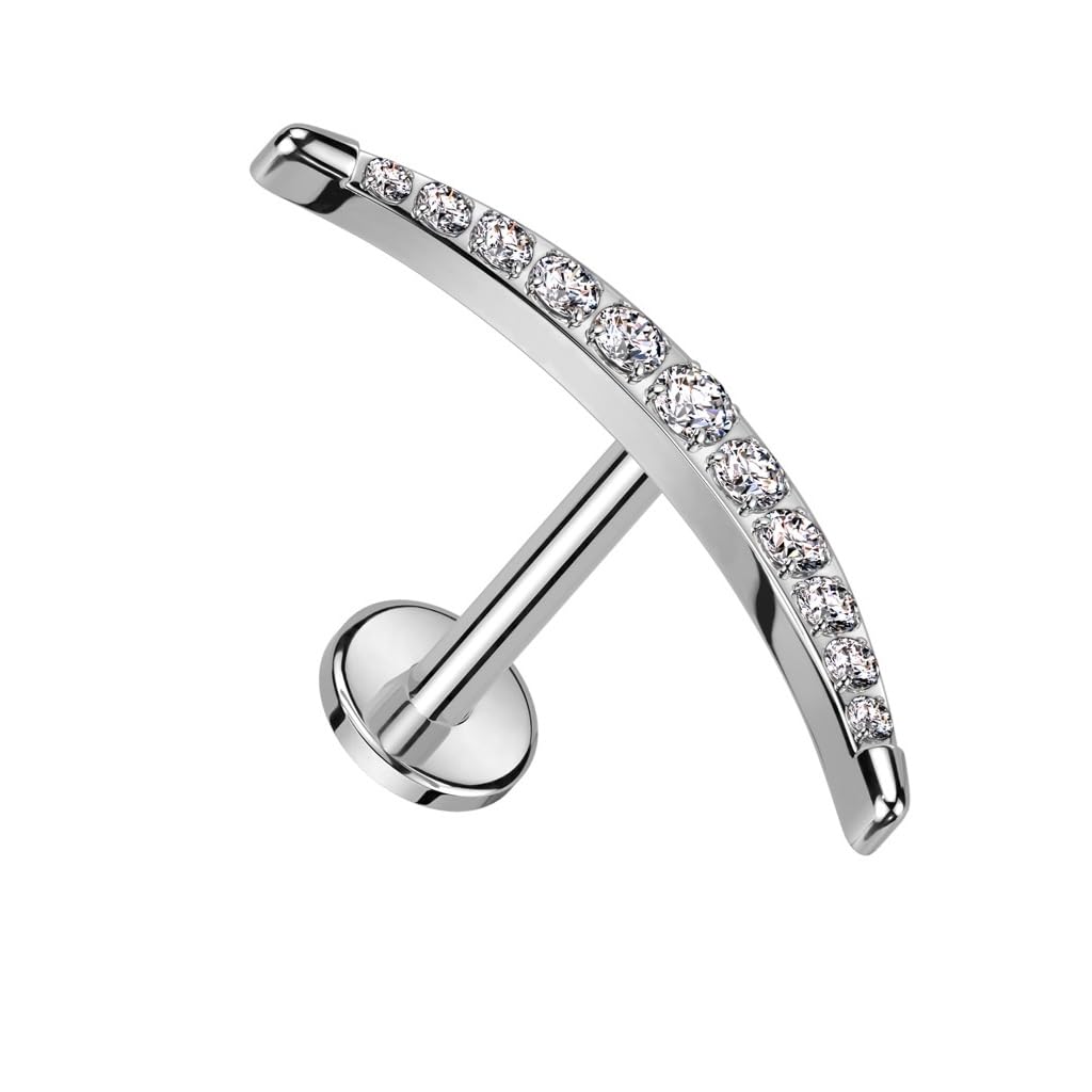 Implant Grade Titanium Internally Threaded CZ Crystal Paved Long Crescent Moon Flat Back Stud - QIAO Crystal我的商店QIAO Crystal