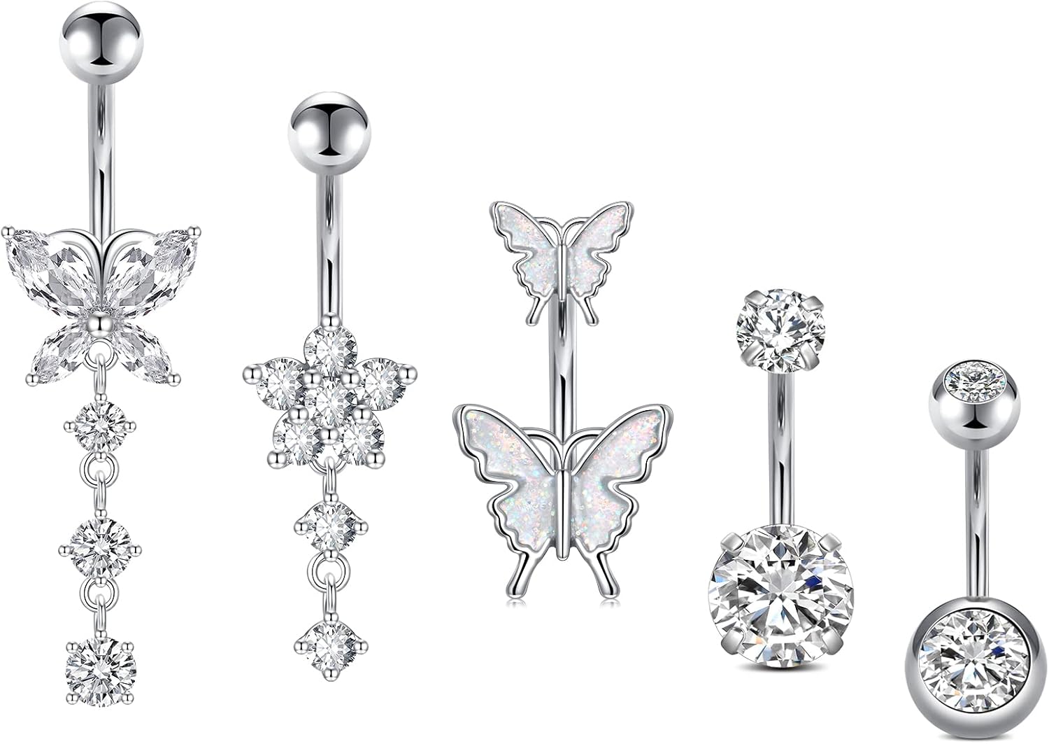 Incaton 14G Belly Button Rings, Stainless Steel Diamond Belly Rings For Women, Dangle Belly Button Rings With Butterfly, 6mm Short & 10mm Bar Navel Piercings - 我的商店我的商店我的商店