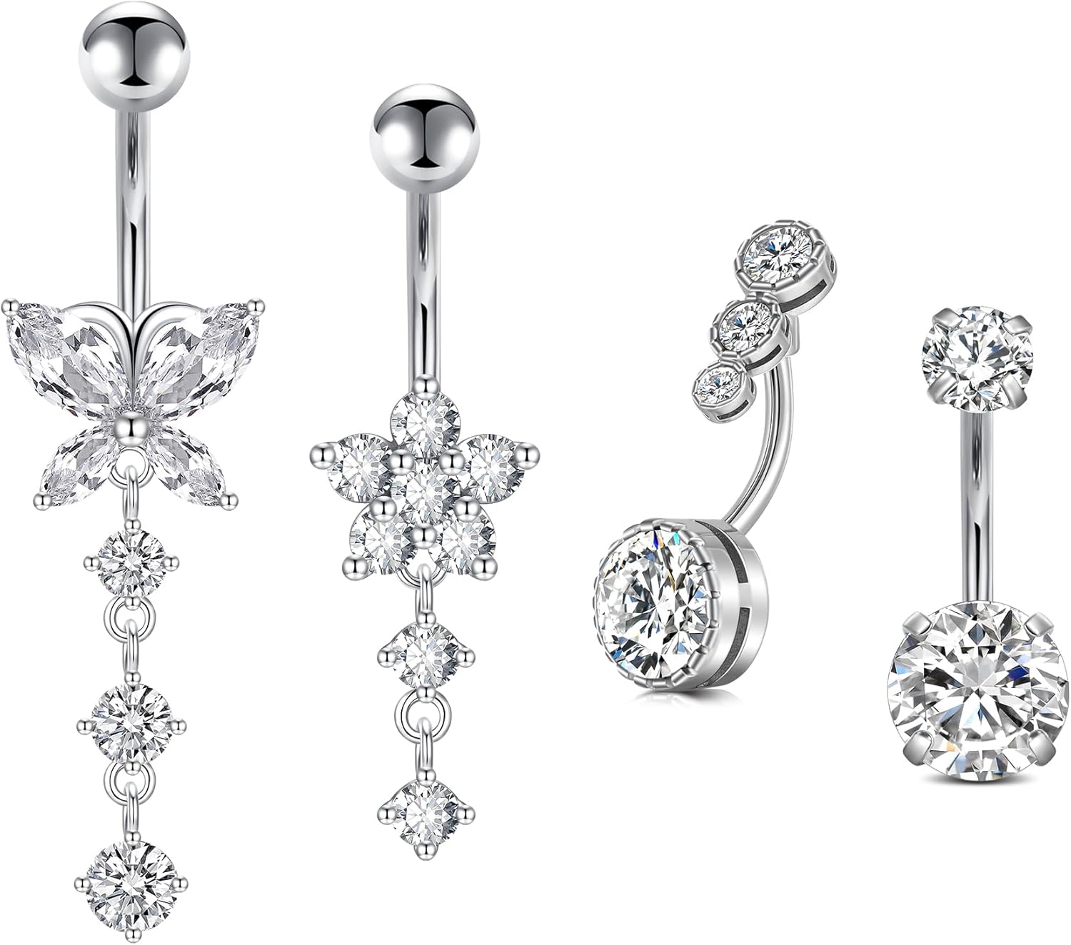 Incaton 14G Belly Button Rings, Stainless Steel Diamond Belly Rings For Women, Dangle Belly Button Rings With Butterfly, 6mm Short & 10mm Bar Navel Piercings - 我的商店我的商店我的商店