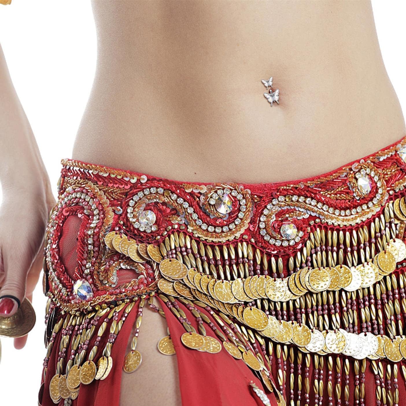 Incaton 14G Belly Button Rings, Stainless Steel Diamond Belly Rings For Women, Dangle Belly Button Rings With Butterfly, 6mm Short & 10mm Bar Navel Piercings - 我的商店我的商店我的商店