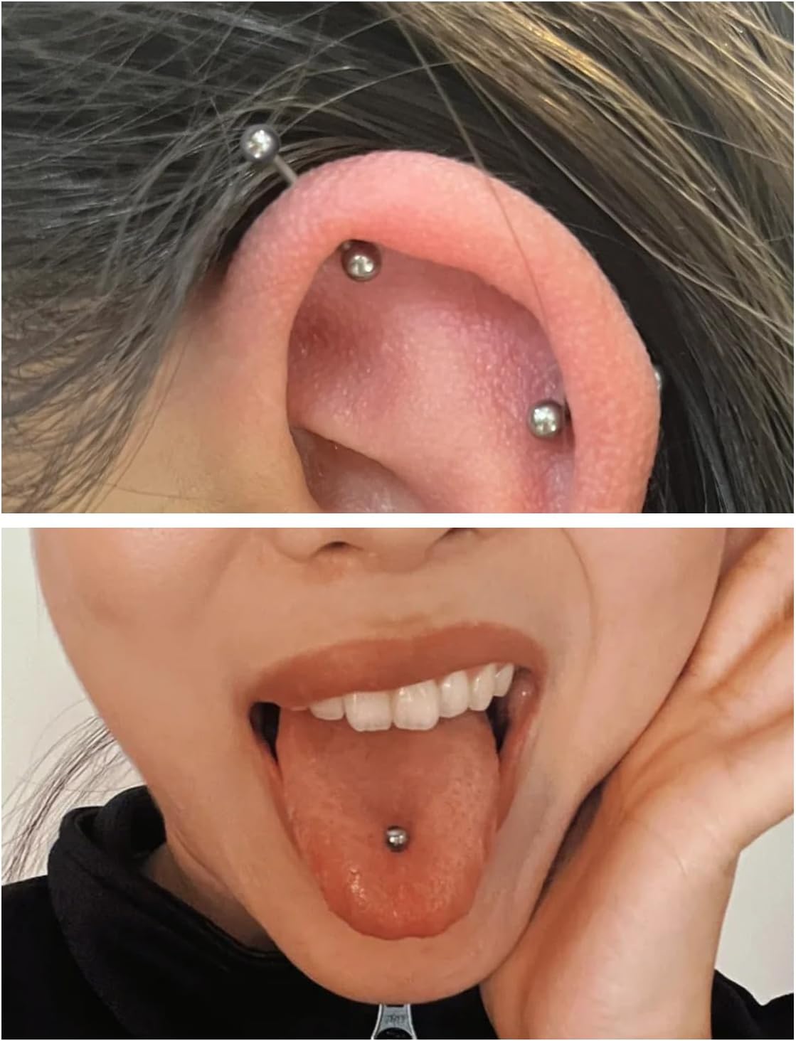 Internal Thread Tongue Nipple Piercing Jewelry 16G 14G 12mm - 16mm Surgical Steel tongue rings,nipple rings for Women Mens Short Long Tongue Niplle bridge Piercing Jewelry - QIAO CrystalQIAO CrystalQIAO Crystal