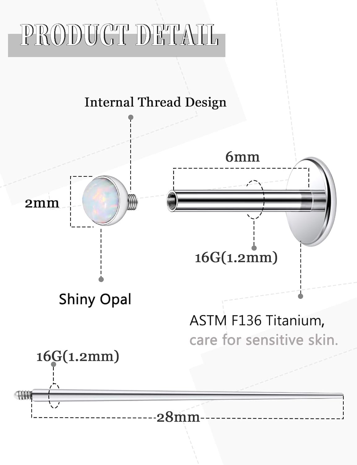 Internally Threaded Astm F136 Titanium Nose Ring Studs Flat Back Studs Earrings G23 Titanium Tragus Helix Conch Cartilage Earrings Piercing Jewelry - QIAO CrystalQIAO CrystalQIAO Crystal