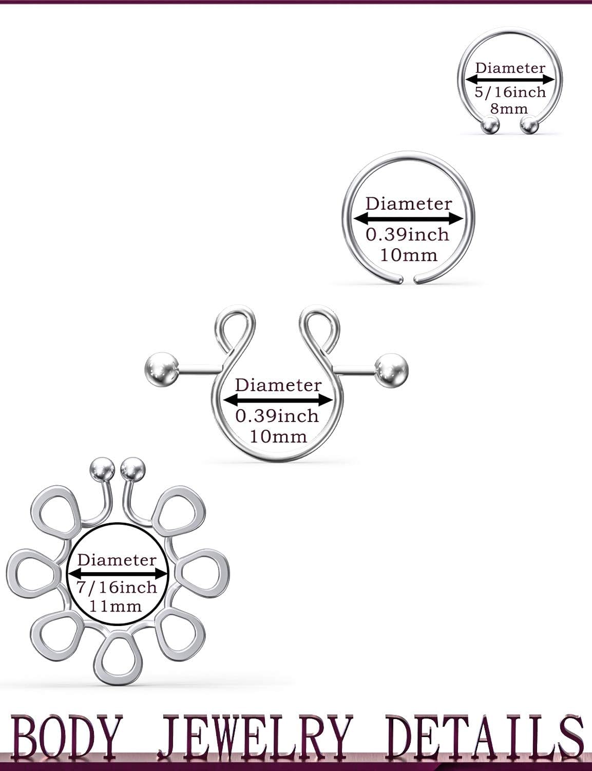 Jenxnjsjo Fake Nipple Rings, Fake Nipple Piercing, Faux Nipple Piercing, Nipple Rings Non Piercing, Non Piercing Nipple Rings, Fake Nipple Ring, Fake Nipple Piercings, Faux Nipple Rings for Women - QIAO CrystalQIAO CrystalQIAO Crystal