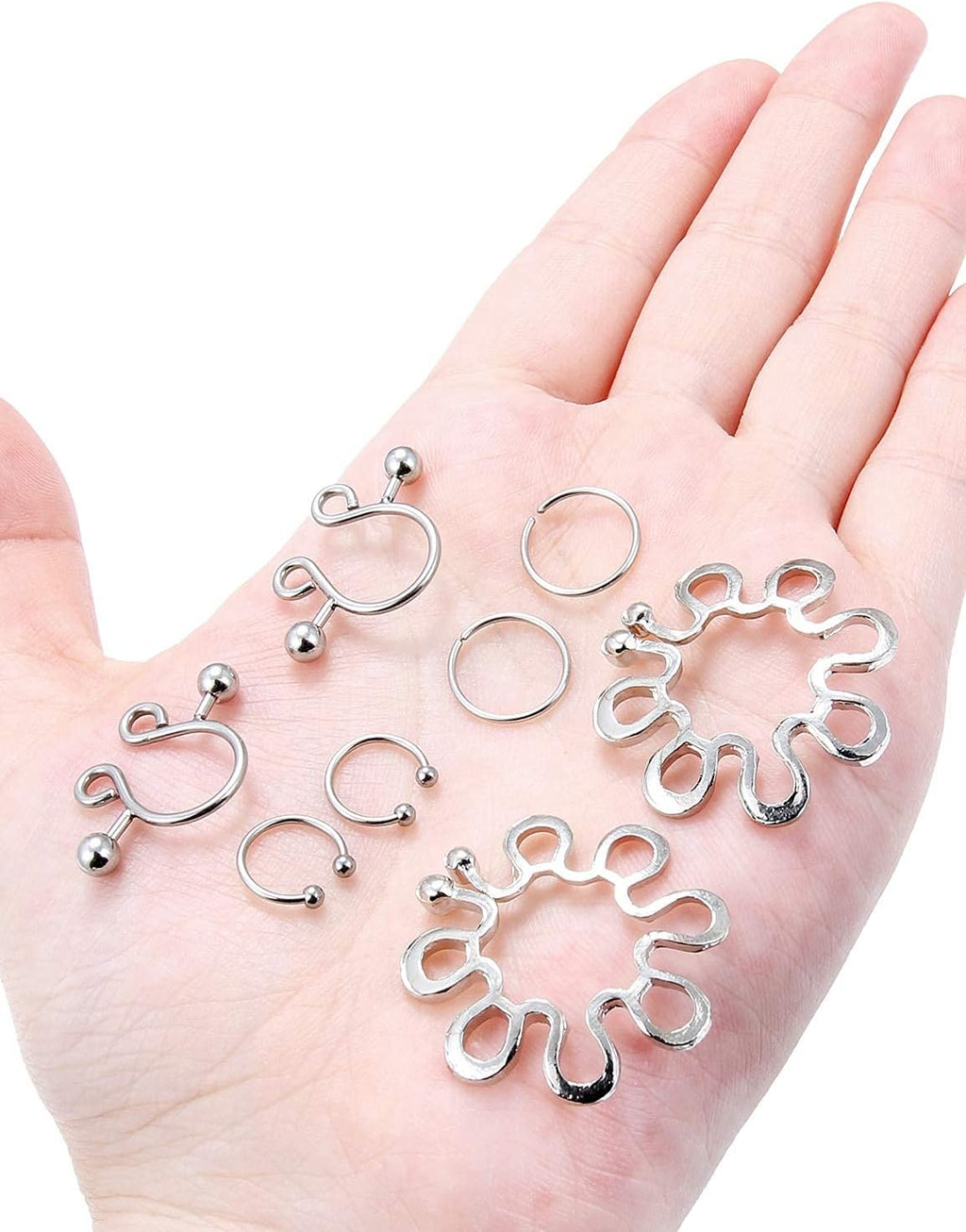 Jenxnjsjo Fake Nipple Rings, Fake Nipple Piercing, Faux Nipple Piercing, Nipple Rings Non Piercing, Non Piercing Nipple Rings, Fake Nipple Ring, Fake Nipple Piercings, Faux Nipple Rings for Women - QIAO CrystalQIAO CrystalQIAO Crystal