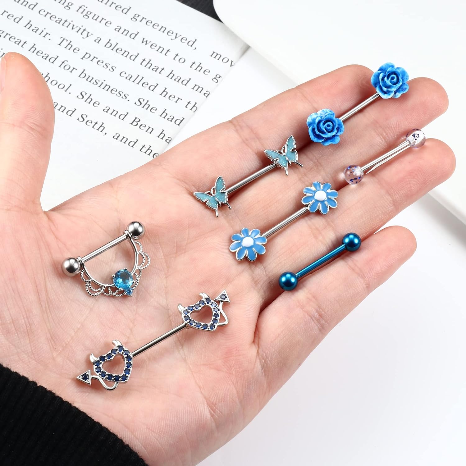 JeryWe 7 Pairs 14G Nipple Rings for Women 316L Stainless Steel Heart Butterfly CZ Flower Barbell Nipple Rings Set Cute Nipplerings Piercing Jewelry - QIAO CrystalQIAO CrystalQIAO Crystal