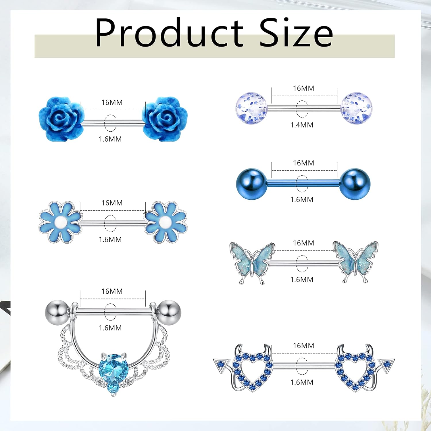 JeryWe 7 Pairs 14G Nipple Rings for Women 316L Stainless Steel Heart Butterfly CZ Flower Barbell Nipple Rings Set Cute Nipplerings Piercing Jewelry - QIAO CrystalQIAO CrystalQIAO Crystal