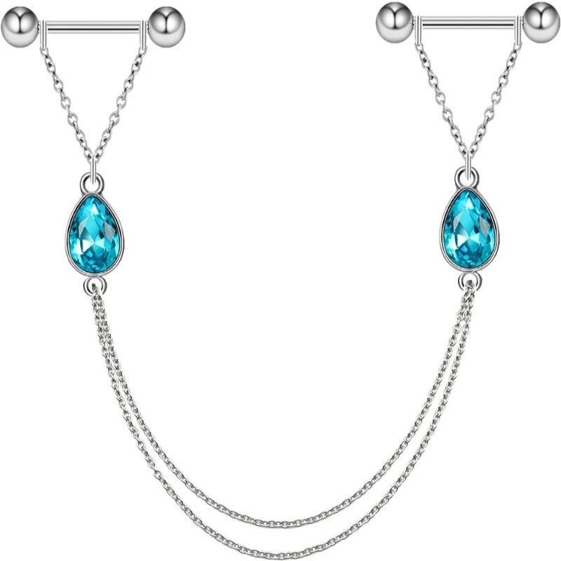 Jewelry With Chains 14G Barbells Nipple Chains Crystal 316L Surgical Stainless Steel Rings