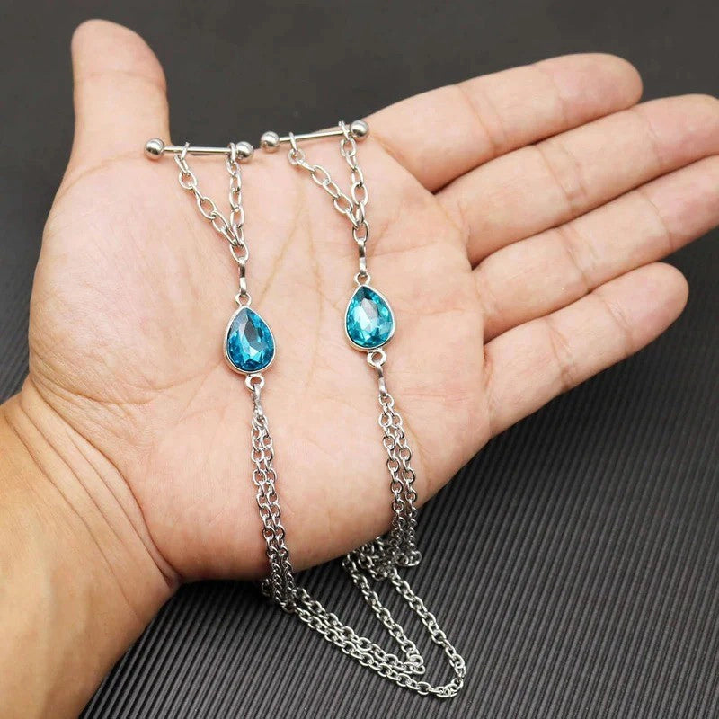 Jewelry With Chains 14G Barbells Nipple Chains Crystal 316L Surgical Stainless Steel Rings