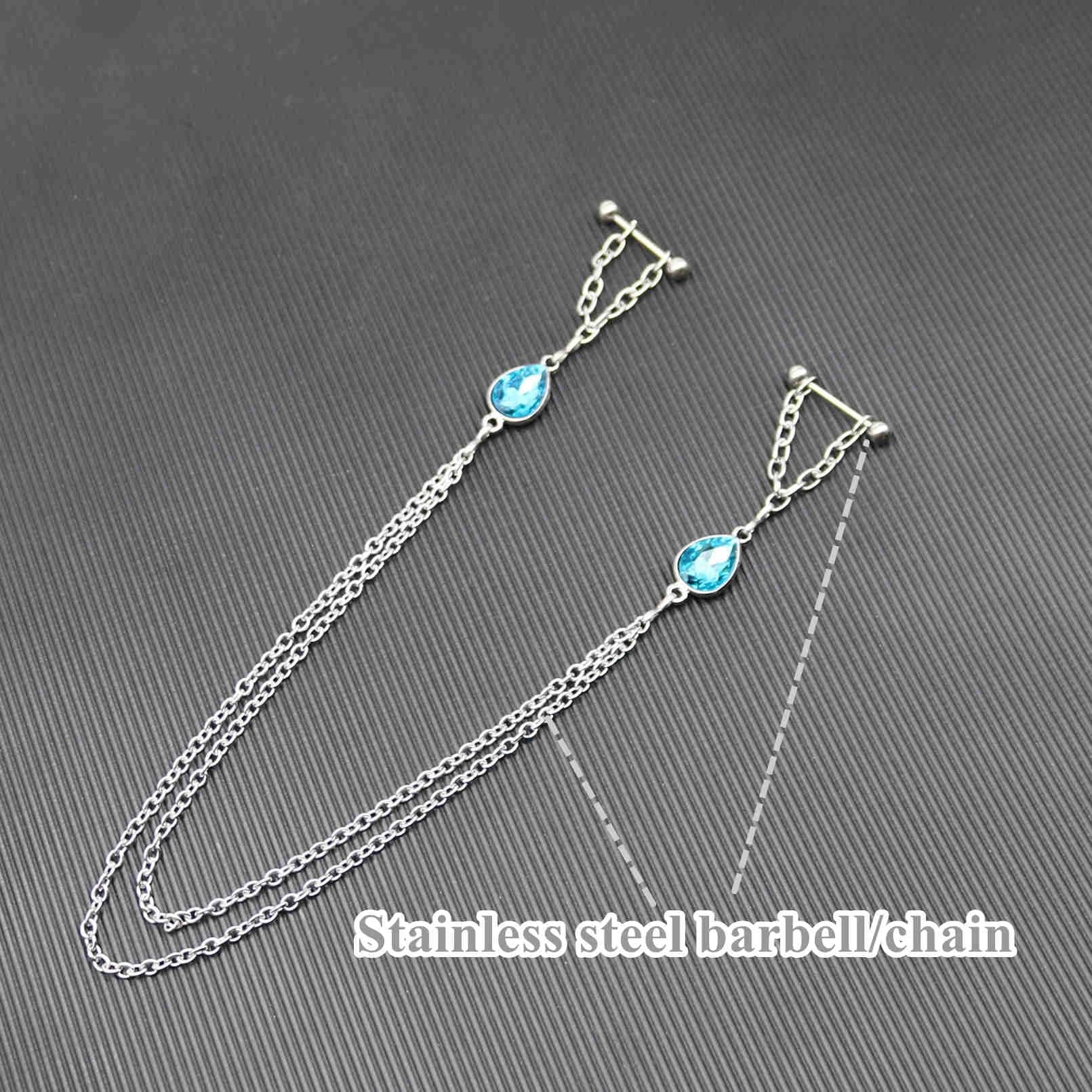 Jewelry With Chains 14G Barbells Nipple Chains Body Piercing Crystal 316L Surgical Stainless Steel Rings - QIAO Crystal我的商店QIAO Crystal