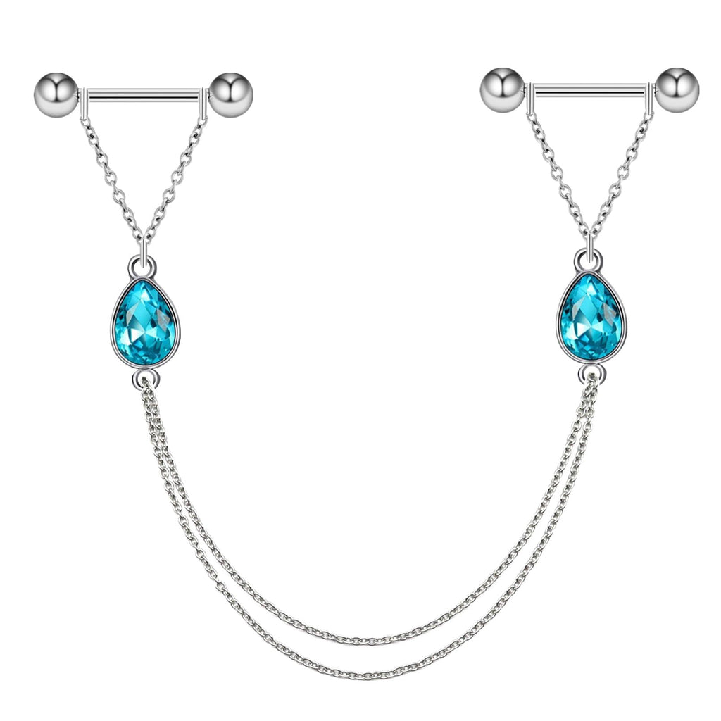 Jewelry With Chains 14G Barbells Nipple Chains Body Piercing Crystal 316L Surgical Stainless Steel Rings - QIAO Crystal我的商店QIAO Crystal