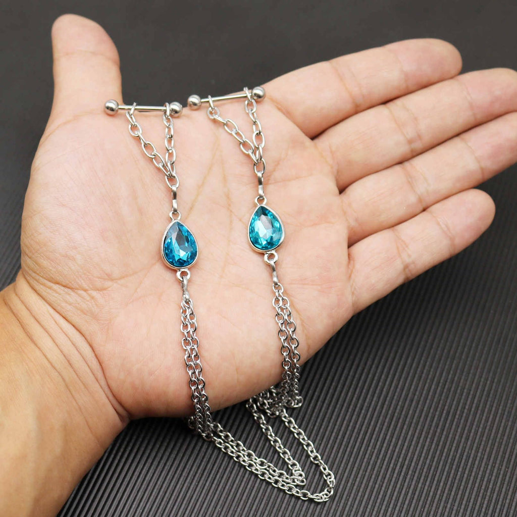 Jewelry With Chains 14G Barbells Nipple Chains Body Piercing Crystal 316L Surgical Stainless Steel Rings - QIAO Crystal我的商店QIAO Crystal