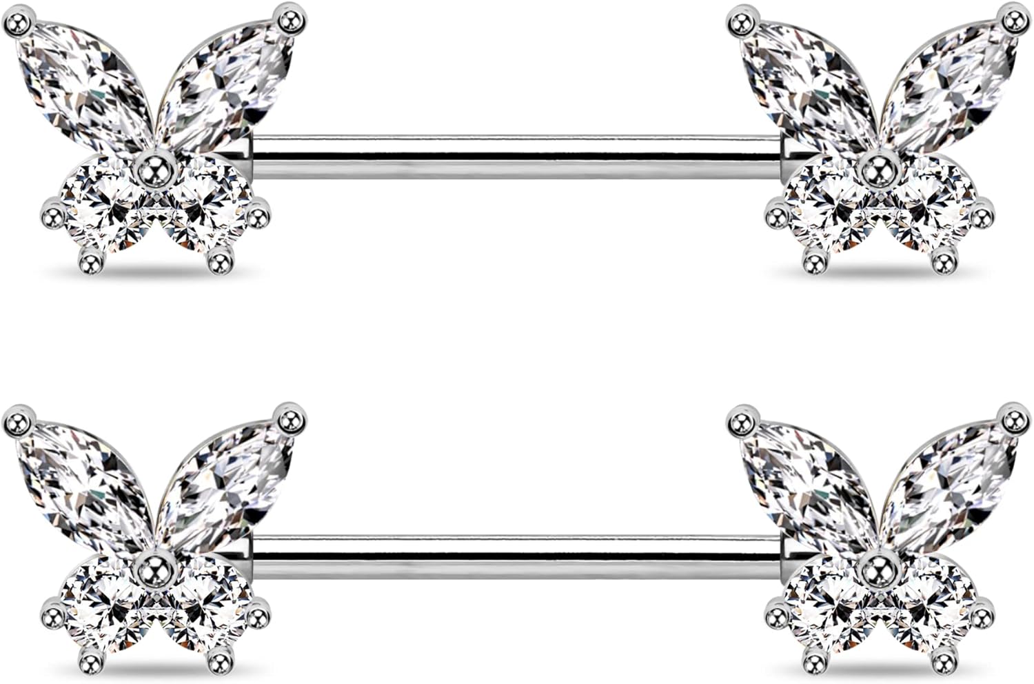 Jewseen Butterfly Nipple Rings for Women 14G Nipple Piercing Jewelry Gold Nipple Ring Surgical Steel Nipple Shield CZ Nipple Barbell Body Piercing Jewelry for Women - QIAO CrystalQIAO CrystalQIAO Crystal
