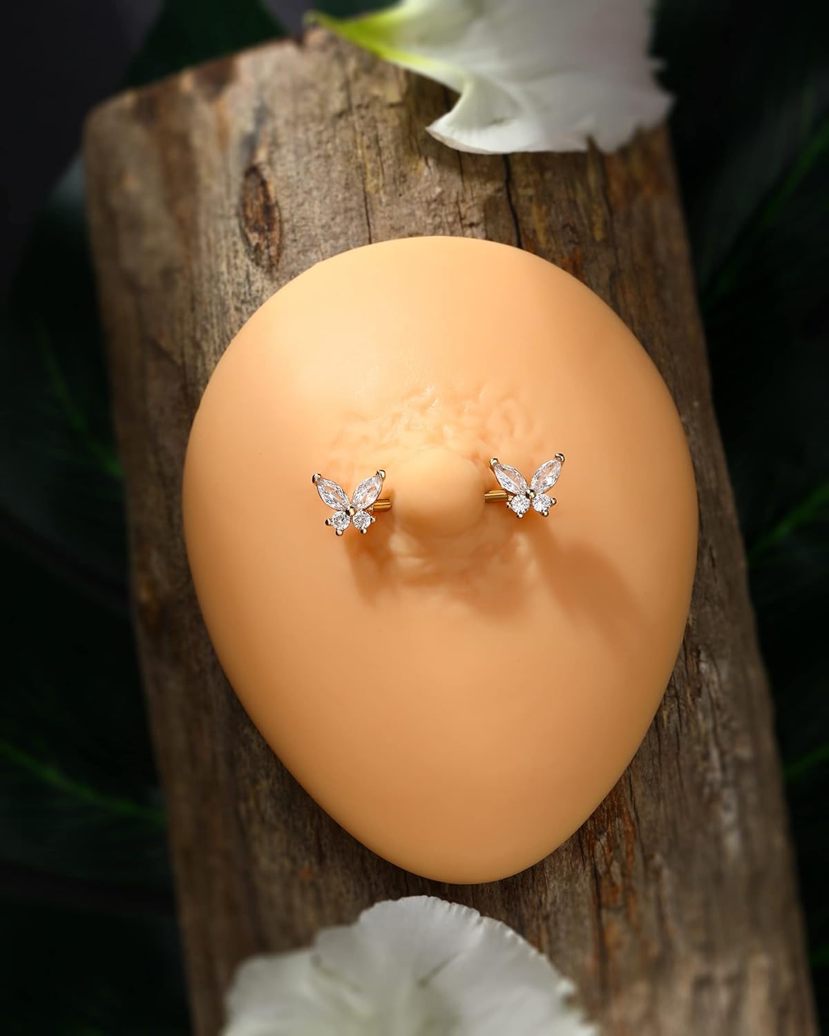 Jewseen Butterfly Nipple Rings for Women 14G Nipple Piercing Jewelry Gold Nipple Ring Surgical Steel Nipple Shield CZ Nipple Barbell Body Piercing Jewelry for Women - QIAO CrystalQIAO CrystalQIAO Crystal