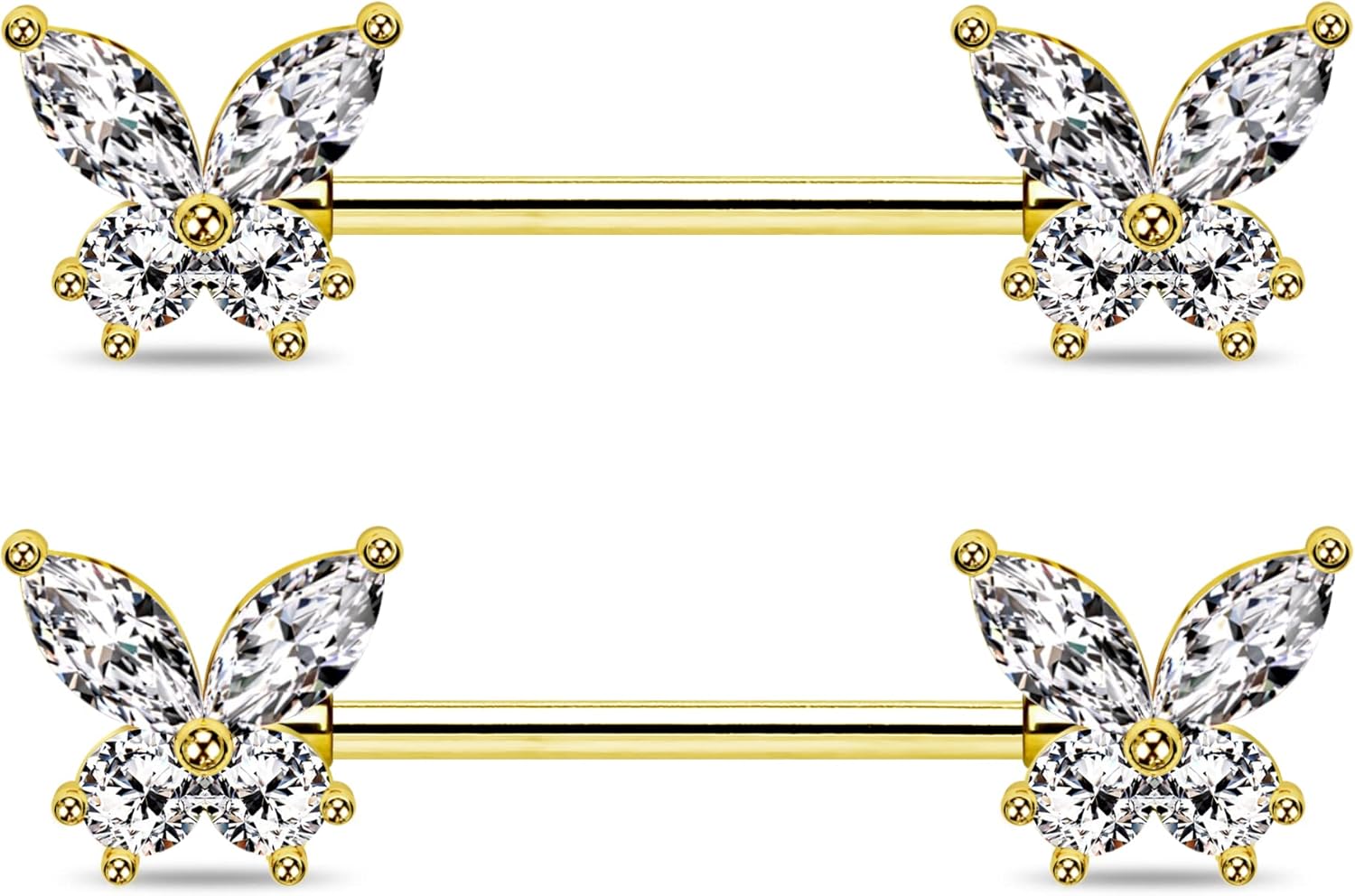 Jewseen Butterfly Nipple Rings for Women 14G Nipple Piercing Jewelry Gold Nipple Ring Surgical Steel Nipple Shield CZ Nipple Barbell Body Piercing Jewelry for Women - QIAO CrystalQIAO CrystalQIAO Crystal