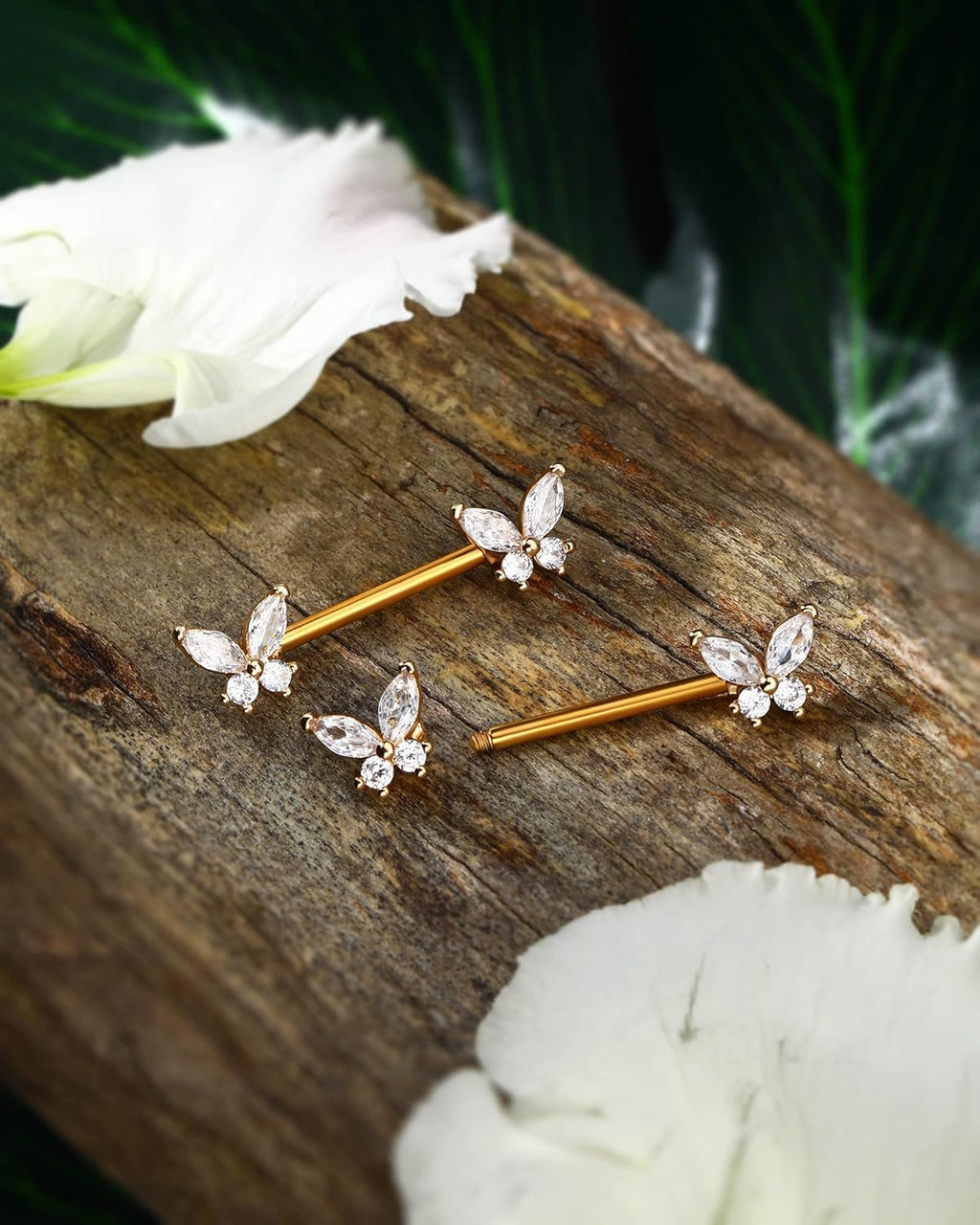 Jewseen Butterfly Nipple Rings for Women 14G Nipple Piercing Jewelry Gold Nipple Ring Surgical Steel Nipple Shield CZ Nipple Barbell Body Piercing Jewelry for Women - QIAO CrystalQIAO CrystalQIAO Crystal