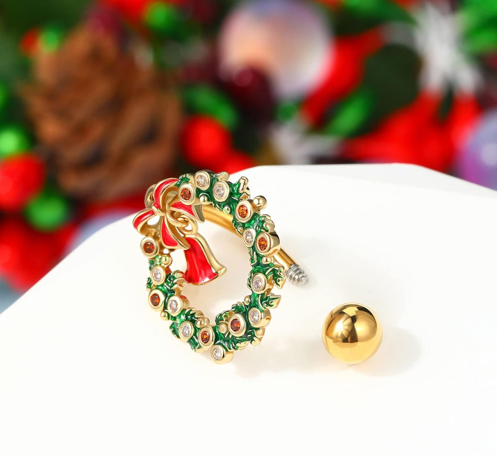 Jewseen Christmas Reverse Belly Button Ring Top Down Belly Ring 14G Navel Ring Surgical Steel Navel Piercing Jewelry Belly Piercing for Women Men - 我的商店我的商店我的商店