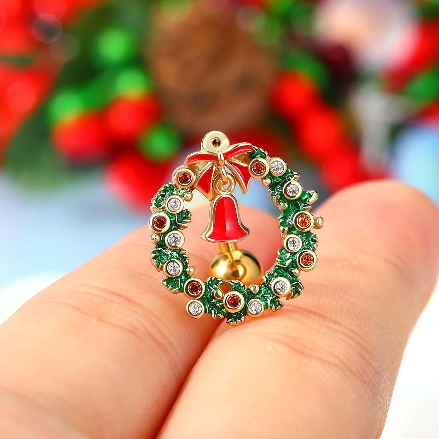 Jewseen Christmas Reverse Belly Button Ring Top Down Belly Ring 14G Navel Ring Surgical Steel Navel Piercing Jewelry Belly Piercing for Women Men - 我的商店我的商店我的商店