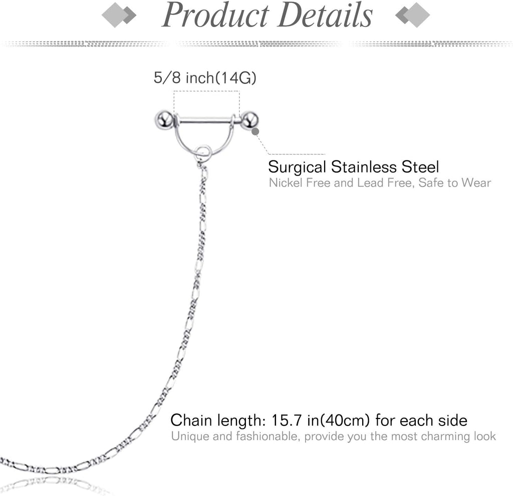 JFORYOU Nipple Ring with Choker Necklaces Stainless Steel Nipple Rings Chain Heart Cat Head Punk Chokers for Women Nipple Barbell Piercing Jewelry - QIAO CrystalQIAO CrystalQIAO Crystal