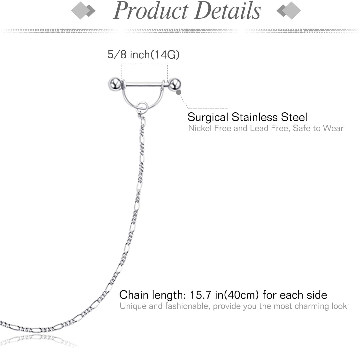 JFORYOU Nipple Ring with Choker Necklaces Stainless Steel Nipple Rings Chain Heart Cat Head Punk Chokers for Women Nipple Barbell Piercing Jewelry - QIAO CrystalQIAO CrystalQIAO Crystal