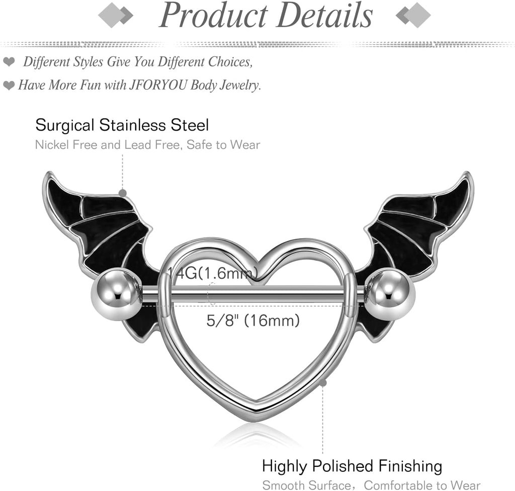 JFORYOU Nipple Ring with Choker Necklaces Stainless Steel Nipple Rings Chain Heart Cat Head Punk Chokers for Women Nipple Barbell Piercing Jewelry - QIAO CrystalQIAO CrystalQIAO Crystal