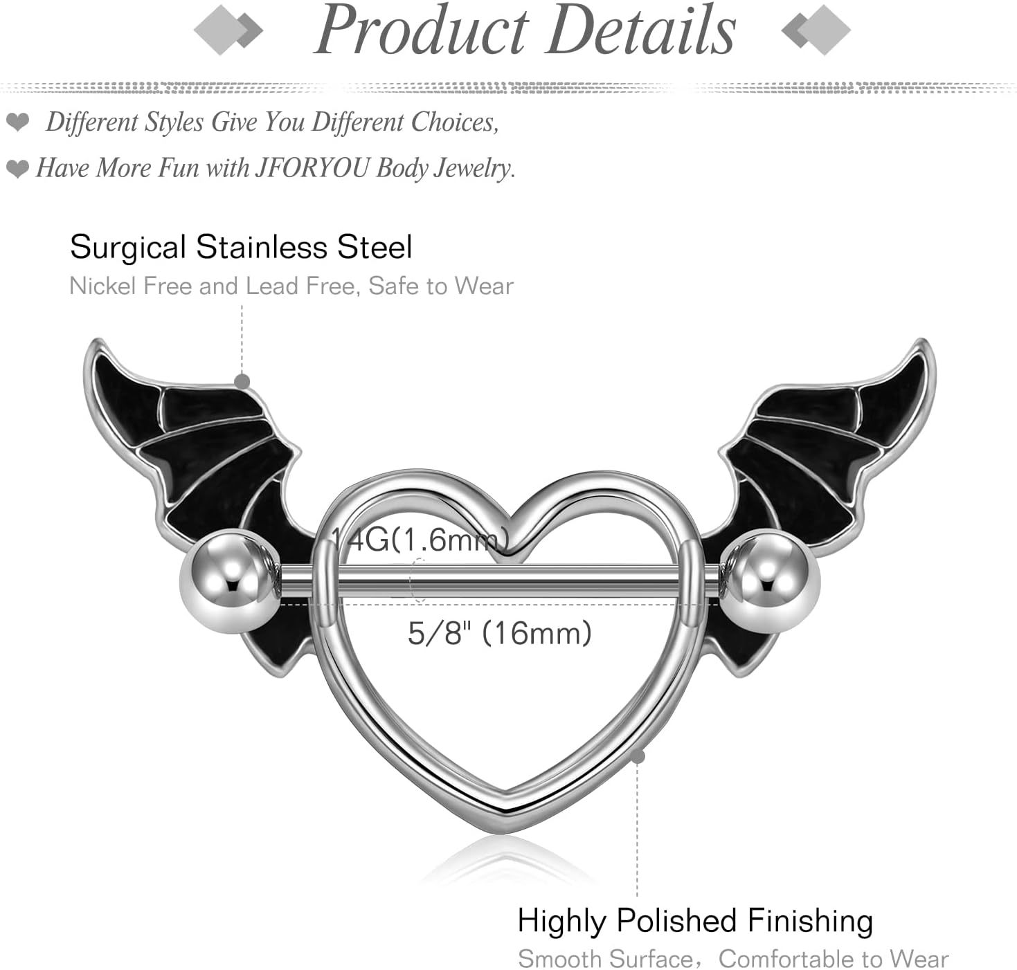 JFORYOU Nipple Ring with Choker Necklaces Stainless Steel Nipple Rings Chain Heart Cat Head Punk Chokers for Women Nipple Barbell Piercing Jewelry - QIAO CrystalQIAO CrystalQIAO Crystal