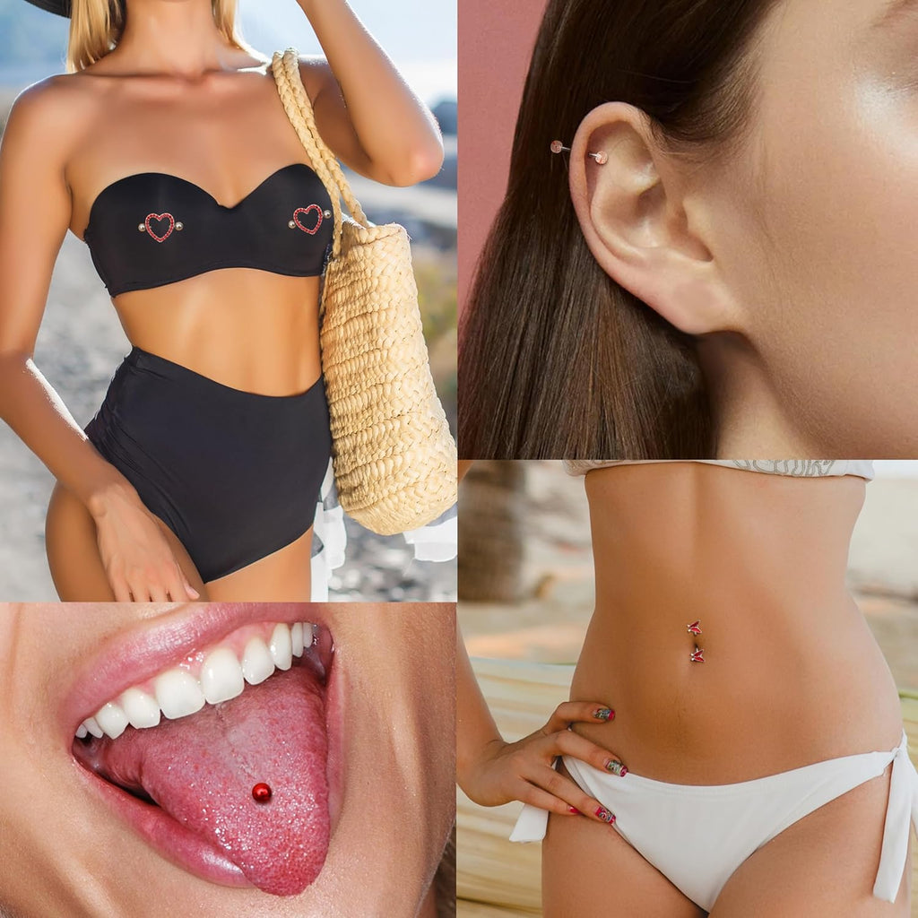 Kakonia 14 Gauge Nipple Rings Stainless Steel Cute Nipple Piercing Jewelry Nipple Barbells Heart Butterfly Moon CZ Flower Nipple Jewelry - QIAO CrystalQIAO CrystalQIAO Crystal