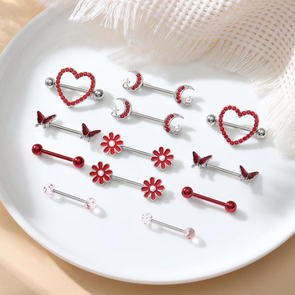 Kakonia 14 Gauge Nipple Rings Stainless Steel Cute Nipple Piercing Jewelry Nipple Barbells Heart Butterfly Moon CZ Flower Nipple Jewelry - QIAO CrystalQIAO CrystalQIAO Crystal
