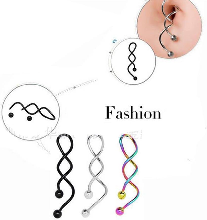 Kiokioa Spiral Twist Navel Ring 316L Surgical Steel Body Piercing Rings14g - 我的商店我的商店我的商店