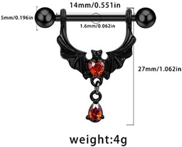 Kokoma 14G Gothic Bat Nipple Rings with Red Crystal Heart for Women CZ Dangling Charm Nipplerings Barbell Nipple Piercings Body Piercing Jewelry for Halloween Costume Party - QIAO CrystalQIAO CrystalQIAO Crystal