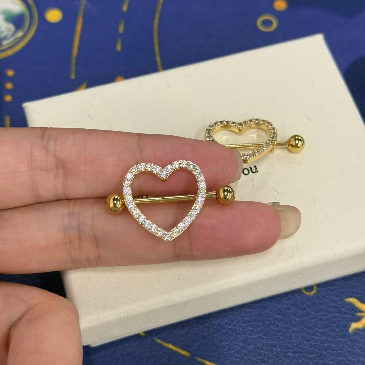 Kokoma 14G Rhinestone Heart Nipple Rings for Women Shiny Cubic Zirconia Hollow Love Heart Nipplerings Barbell Nipple Piercing Nipple Shield Rings Body Piercing Jewelry - QIAO CrystalQIAO CrystalQIAO Crystal