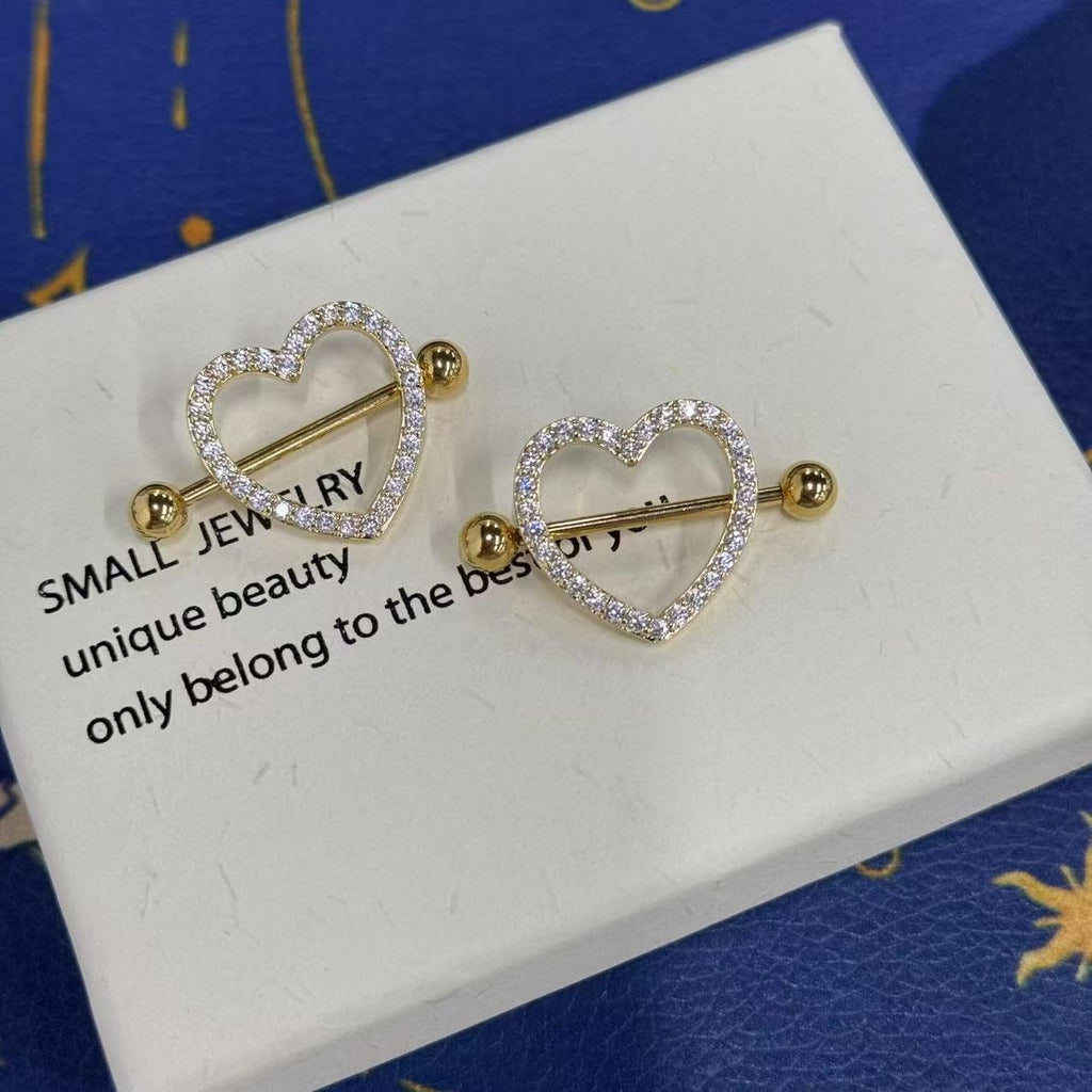 Kokoma 14G Rhinestone Heart Nipple Rings for Women Shiny Cubic Zirconia Hollow Love Heart Nipplerings Barbell Nipple Piercing Nipple Shield Rings Body Piercing Jewelry - QIAO CrystalQIAO CrystalQIAO Crystal