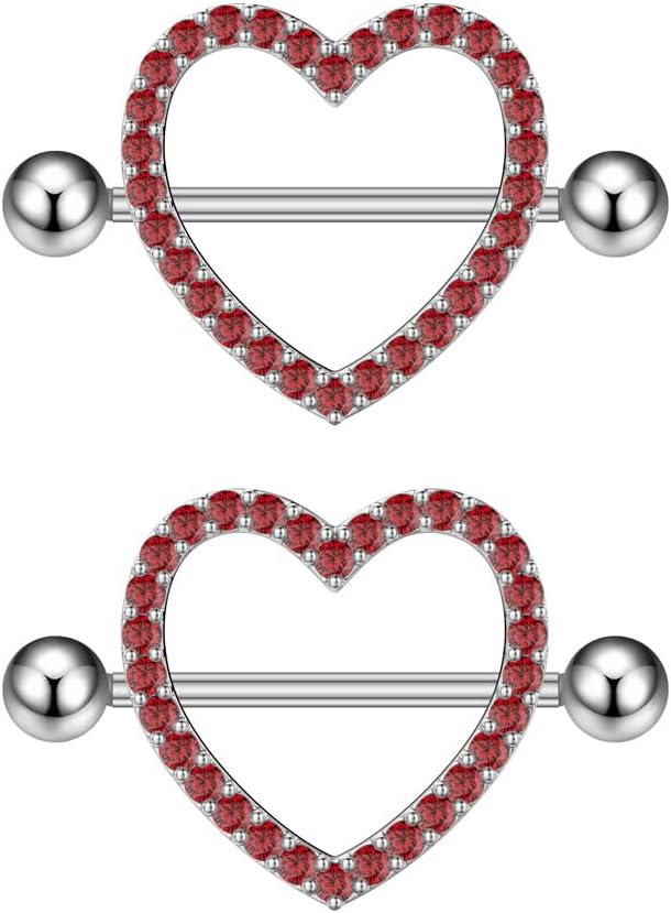 Kokoma 14G Rhinestone Heart Nipple Rings for Women Shiny Cubic Zirconia Hollow Love Heart Nipplerings Barbell Nipple Piercing Nipple Shield Rings Body Piercing Jewelry - QIAO CrystalQIAO CrystalQIAO Crystal