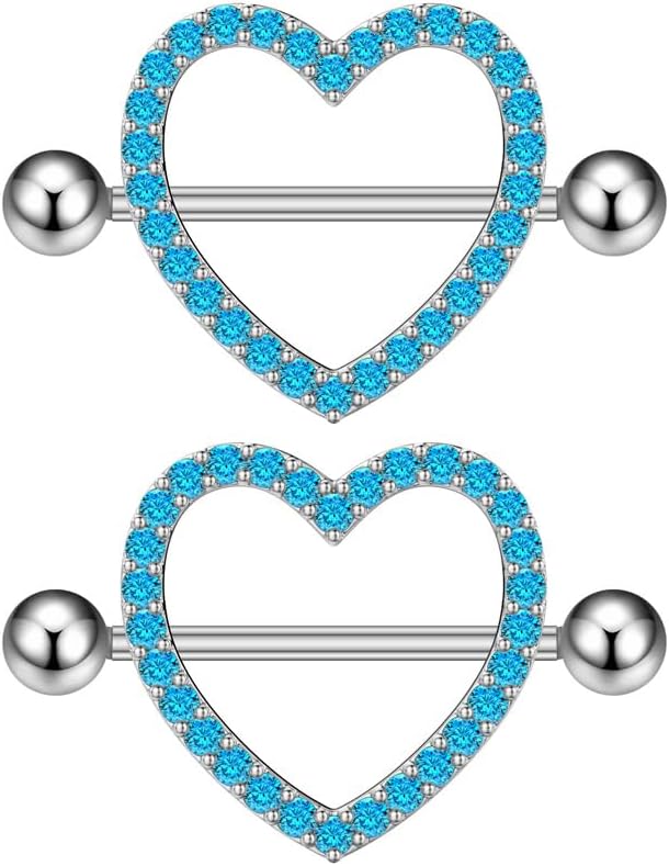 Kokoma 14G Rhinestone Heart Nipple Rings for Women Shiny Cubic Zirconia Hollow Love Heart Nipplerings Barbell Nipple Piercing Nipple Shield Rings Body Piercing Jewelry - QIAO CrystalQIAO CrystalQIAO Crystal